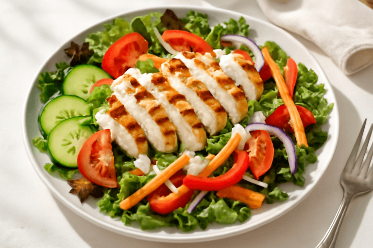 Odświeżająca sałatka z grillowanym kurczakiem i warzywami