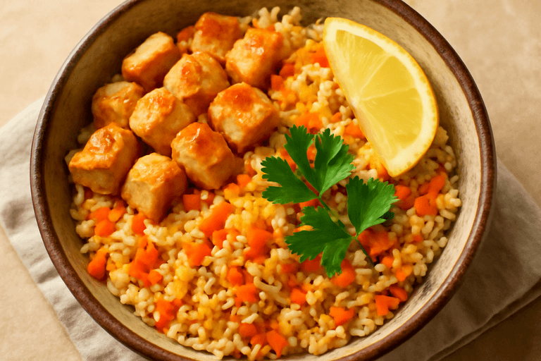 Bowl clasic cu pui și orez pentru creștere în greutate