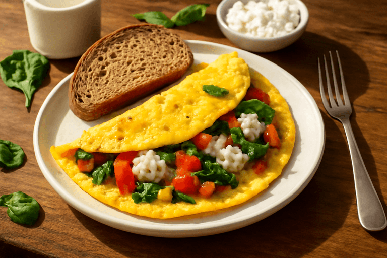 Omletă cu legume și brânză proaspătă