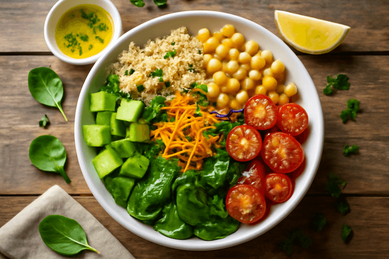 Salată vegană sățioasă cu năut și quinoa