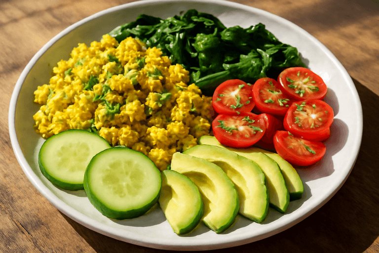 Omletă vegană cu tofu, spanac și roșii cherry