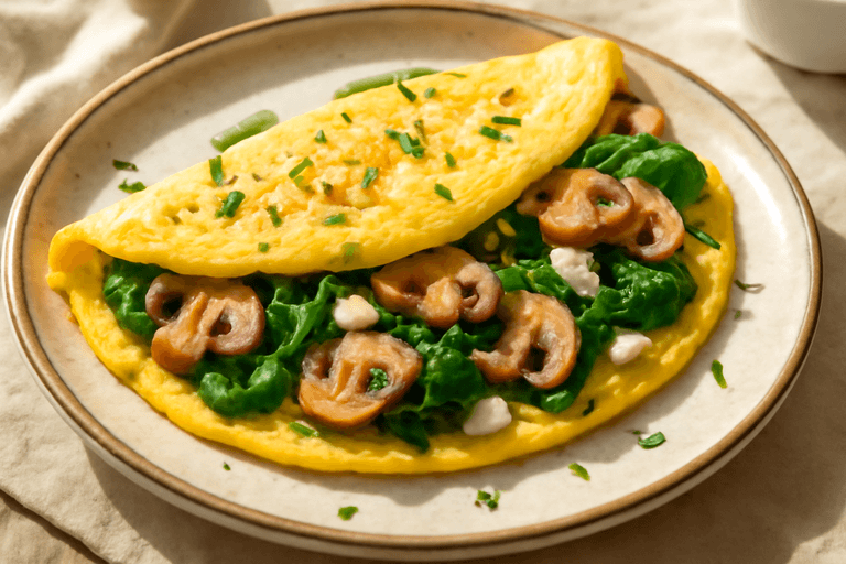 Omelette minceur aux épinards et champignons