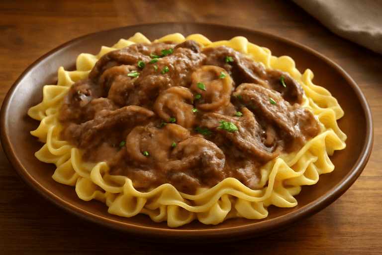 Hearty Classic Beef Stroganoff with Extra Cream