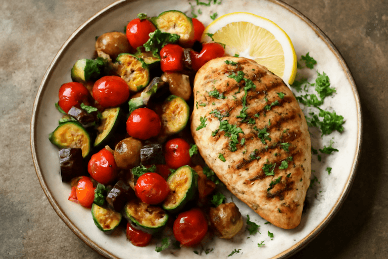 Frango Grelhado com Legumes Mediterrâneos