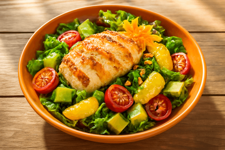 Ensalada clásica de pollo a la plancha con aguacate y cítricos