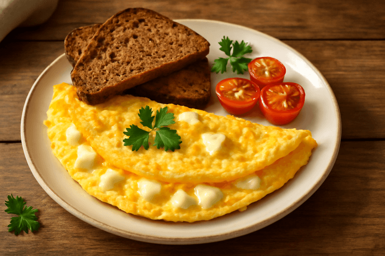 Omletă Clasică cu Brânză și Pâine Prăjită