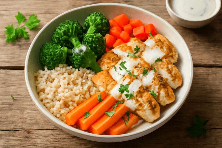 Leichter Hähnchen-Gemüse-Bowl