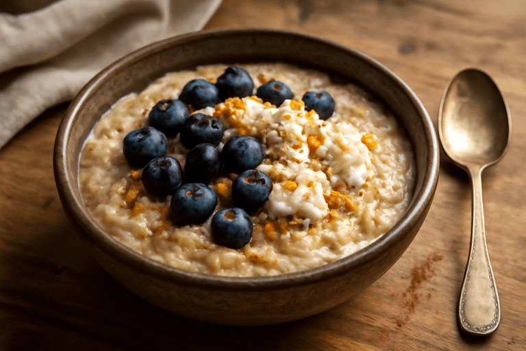 Proteinrik havregrøt med bær og cottage cheese