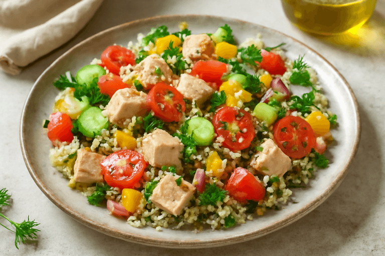 Легкий куриный салат с киноа и овощами