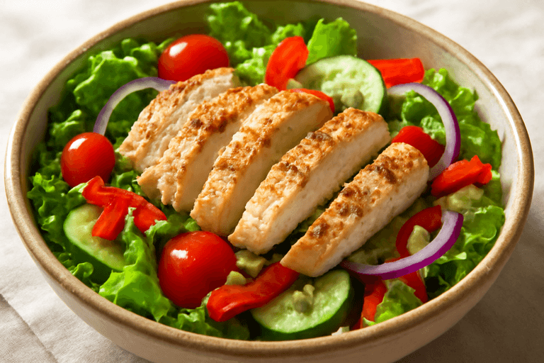 Salată clasică cu piept de pui la grătar și legume proaspete