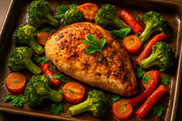 Knapperige Citroen-Knoflook Kipfilet met Geroosterde Groenten