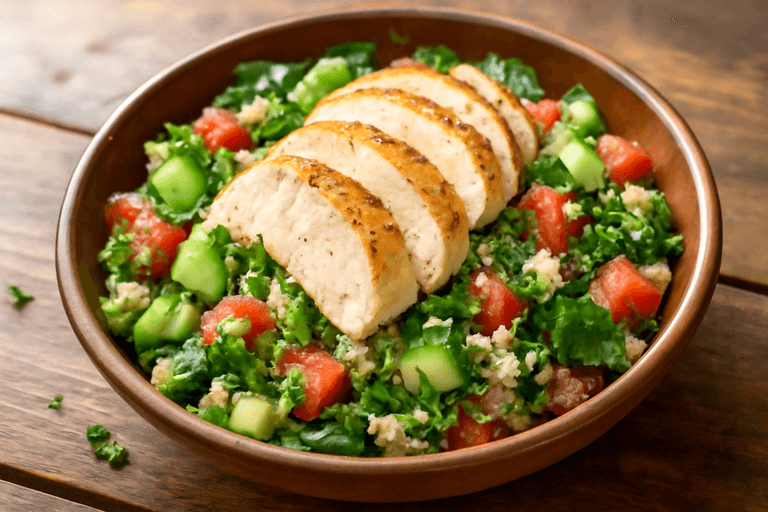 Лёгкий куриный салат с киноа и овощами