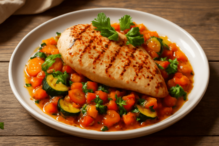 Куриная грудка на гриле с овощным рагу