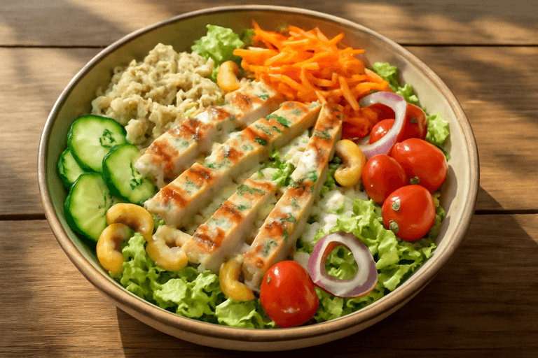 Salade de poulet croquante aux légumes frais