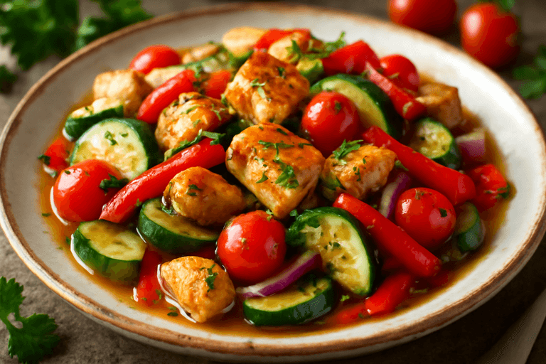 Poêlée de poulet aux légumes méditerranéens légère