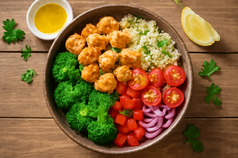 Herzhaftes Hähnchen-Quinoa-Bowl mit Gemüse