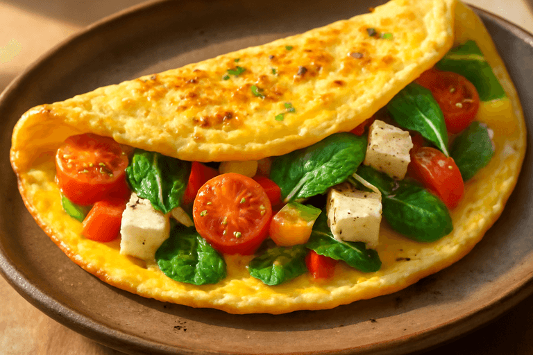 Omletă sănătoasă cu legume și brânză telemea