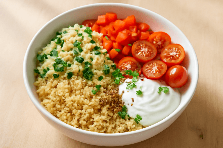Bol de petit-déjeuner protéiné aux légumes et quinoa