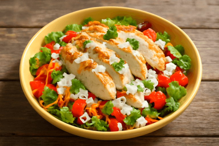 Salată de pui cu legume crocante și dressing ușor de iaurt