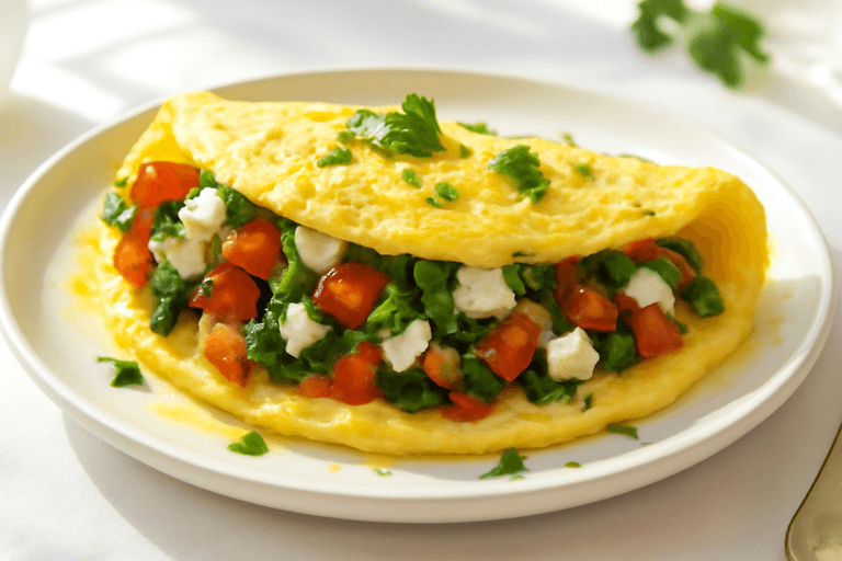 Omletă cu legume și brânză feta