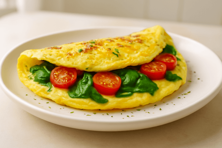 Omelette légère aux épinards et tomates