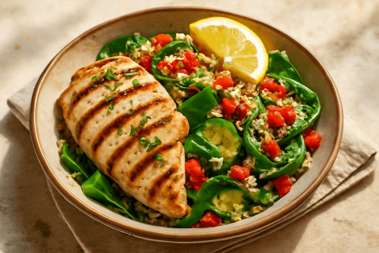 Salade poulet, quinoa & légumes grillés