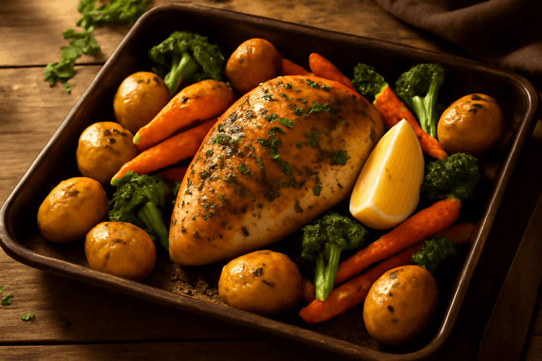 Poulet rôti aux herbes et légumes du jardin
