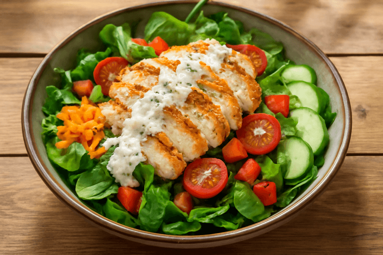Salată de pui cu legume proaspete și dressing de iaurt