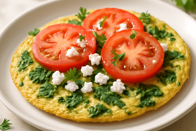 Proteinrik spenatomelett med tomat och fetaost
