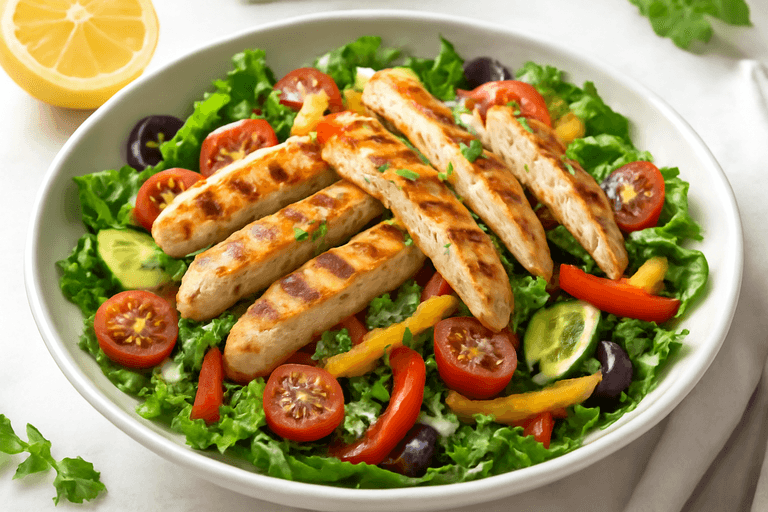 Leichter Hähnchensalat mit buntem Gemüse