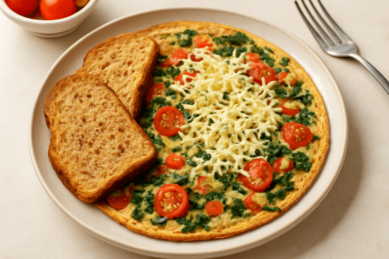 Proteinrik grönsaksomelett med fullkornsbröd