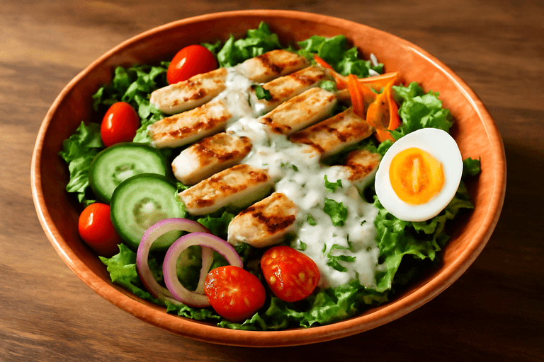 Salată crocantă de pui cu legume și dressing ușor de iaurt