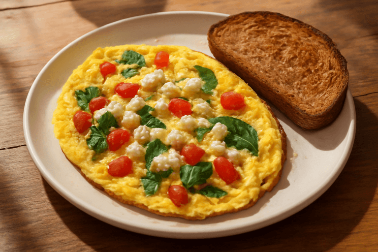 Omletă sănătoasă cu legume și brânză slabă