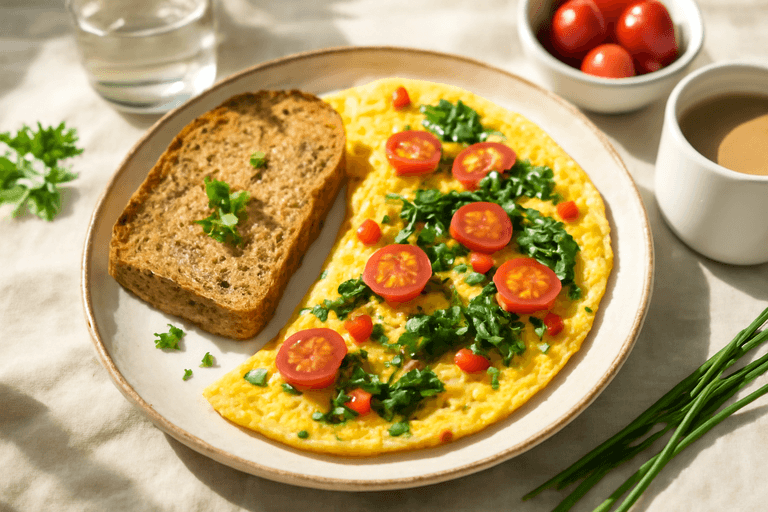 Omelette santé aux légumes et pain complet