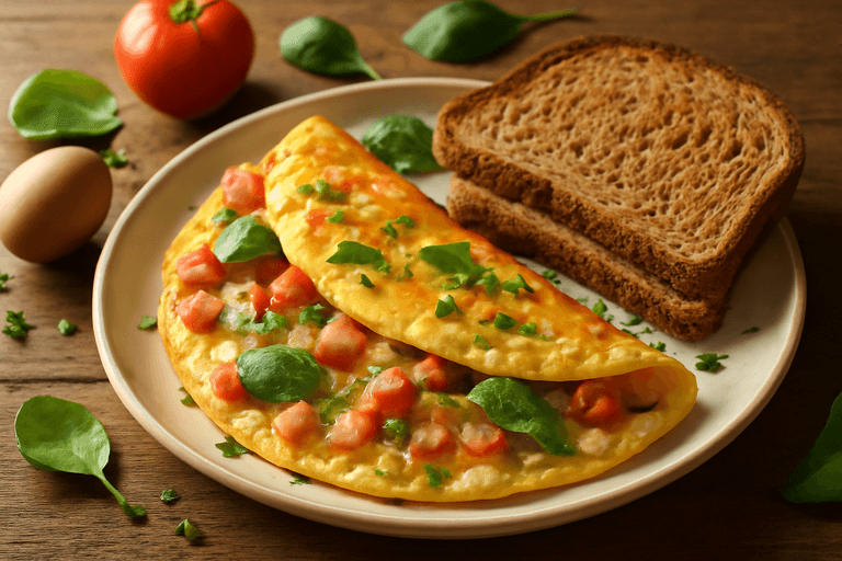 Kraftvolles Frühstücks-Protein-Omelett mit Vollkornbrot