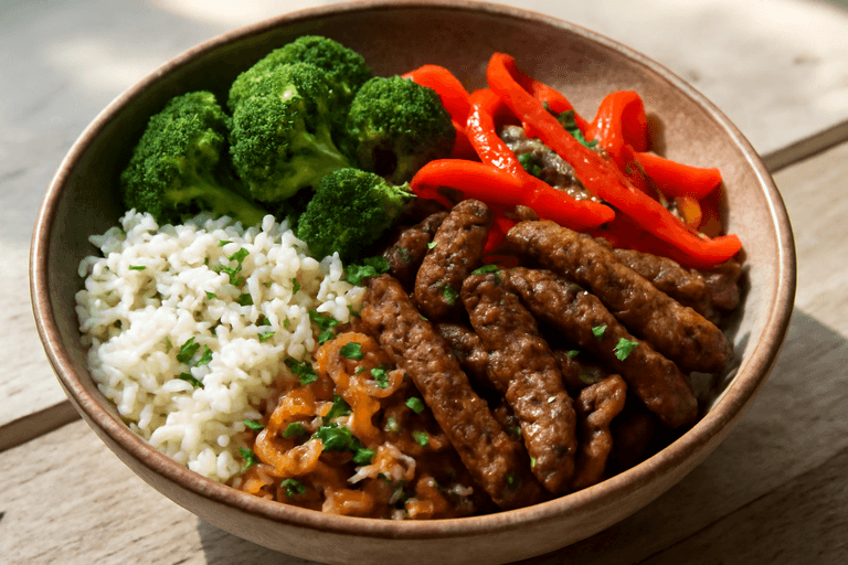 Proteinreiches Rindfleisch-Gemüse-Bowl