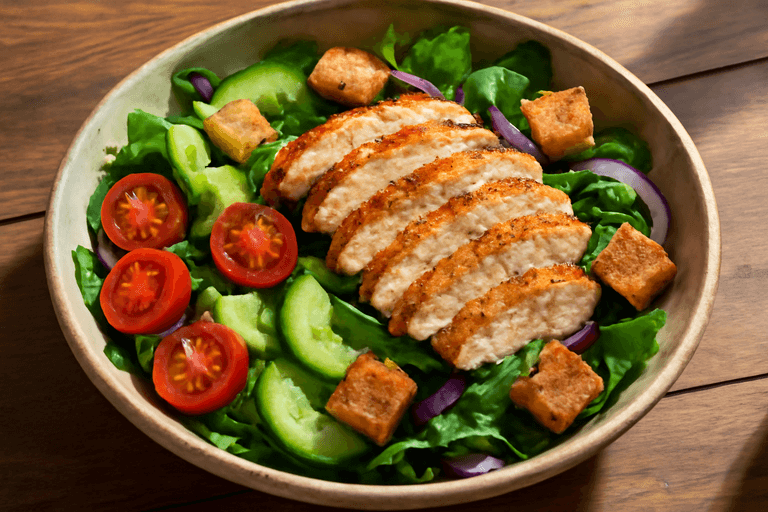 Kleurrijke Kipsalade met Avocado & Volkoren Croutons