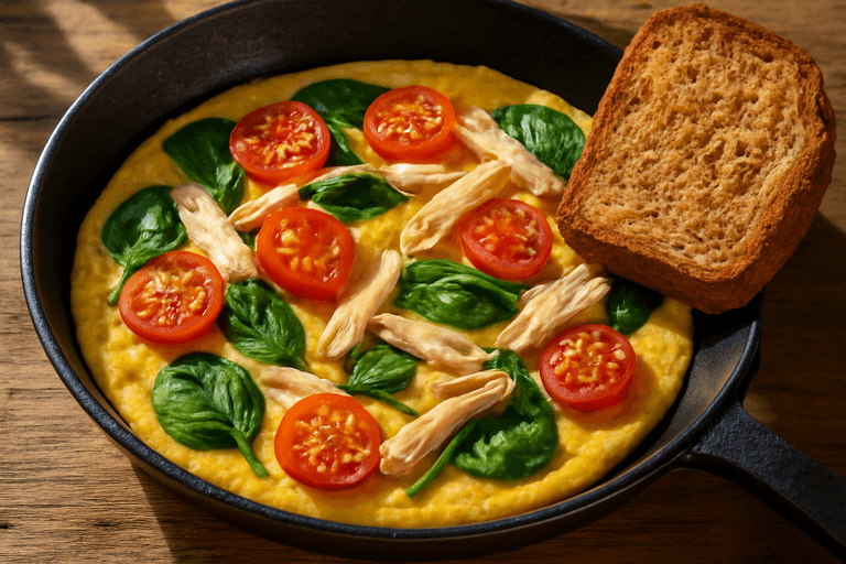 Proteinrik klassisk frukostomelett med spenat & tomat