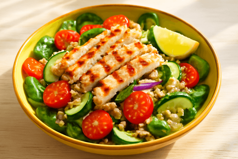 Lätt kycklingsallad med quinoa och grönsaker