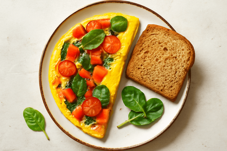 Омлет с овощами и цельнозерновым тостом