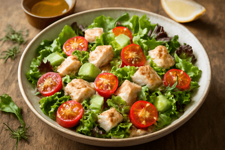 Легкий куриный салат с киноа и свежими овощами
