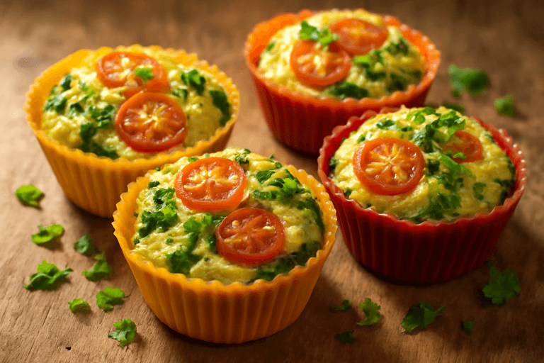 Proteinrike eggmuffins med spinat og cherrytomater