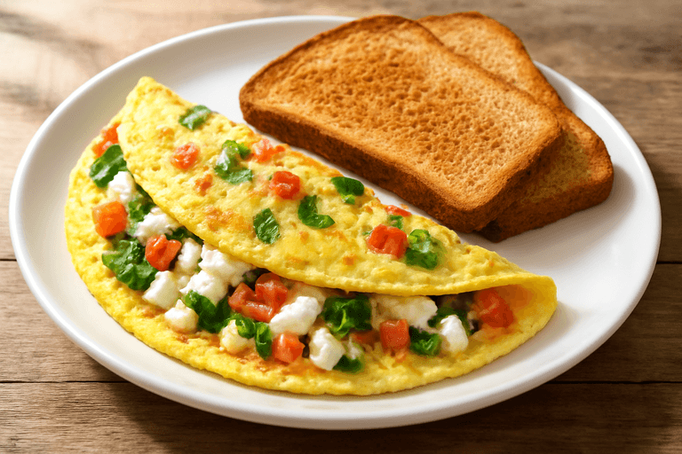 Proteinreiches Gemüseomelett mit Vollkorntoast