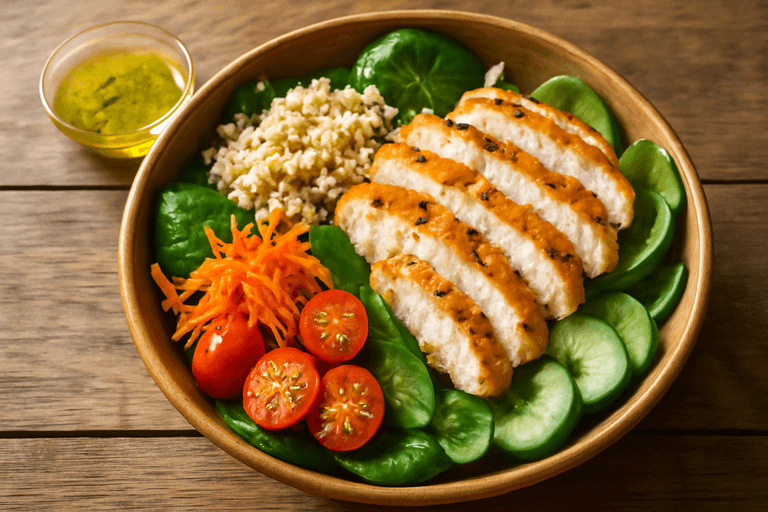 Ensalada clásica de pollo a la plancha y quinoa