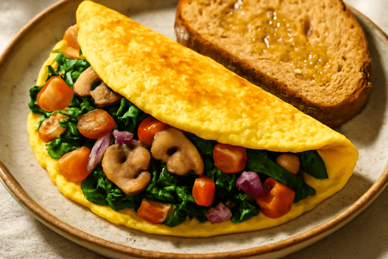 Omelette Clásica con Verduras y Pan Integral