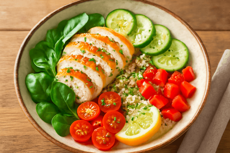 Klassisk kycklingsallad med quinoa och grönsaker