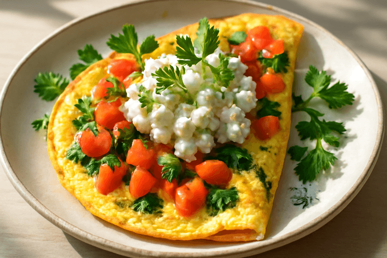 Энергетический омлет с овощами и творогом