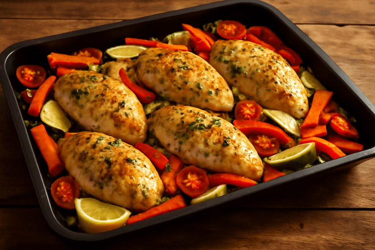 Piept de pui la cuptor cu legume colorate