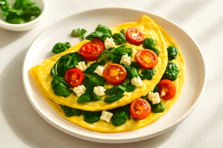 Leichtes Omelett mit Spinat und Tomaten