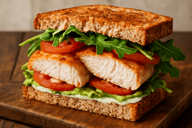 Proteinreiches Hähnchen-Sandwich mit Vollkorn & Avocado